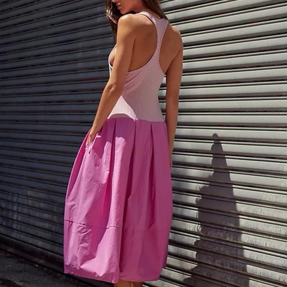 NWOT FREE PEOPLE Drops Of Venus Pink Midi Dress Pink Sz Large - Picture 3 of 8